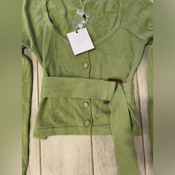 L’Academie Dex Belted Cardigan Green - Picture 3 of 4